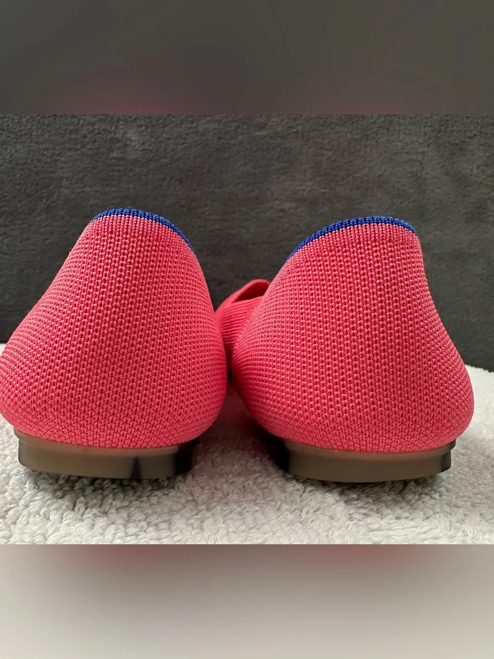Rothy's Coral Knit Slip-On Flats with Blue Trim
